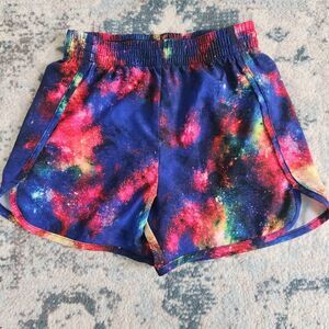 Lands End Active Shorts Girls Large 10-12 Rainbow Galaxy Swirl Pattern Running